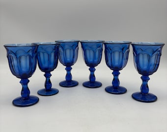 Copas de vino vintage de cristal imperial azul cobalto, juego de 6