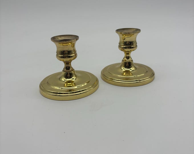 Pair of Vintage Solid Brass Candlestick Holders 2 1/2 Inches Tall. Set ...