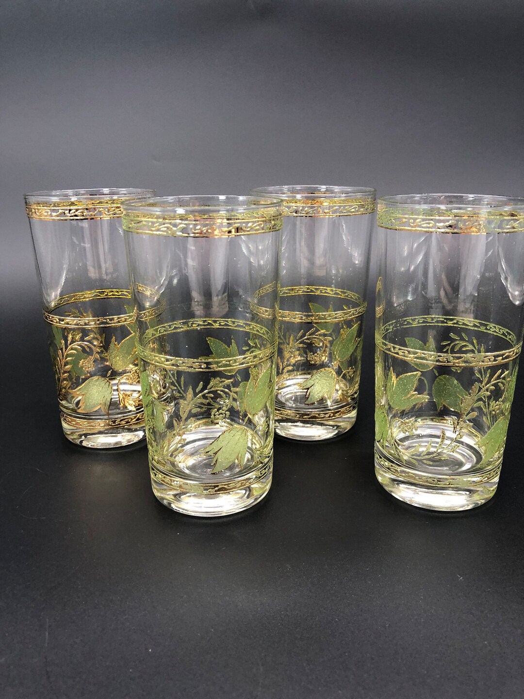 Vintage Highball Glasses by Culver With Green Leaves and 22k Gold Vines ...