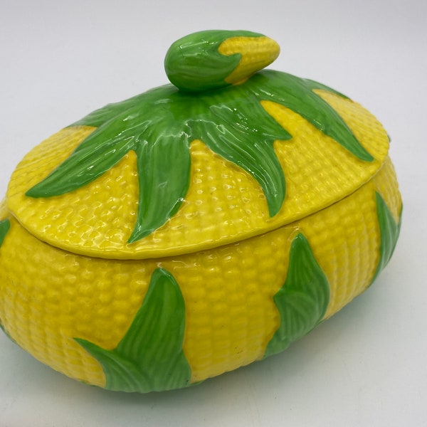 Vintage 1970’s Ceramic Lidded Corn Bowl   Vegetable Dish with Lid.