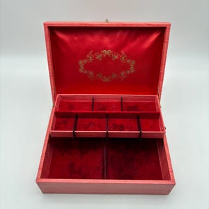 Vintage Red Velvet Lined Jewelry Box - Princess Gardner Mid-Century Organizer. Read description.