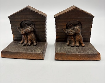 Vintage Mid-Century Cast Metal Scottish Terrier Bookends - Bronze Finish