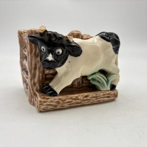 Vintage Mid Century Ceramic Spotted Cow Planter