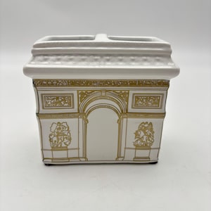 Paris Arc de Triomphe Ceramic Holder: White & Gold Parisian Decor