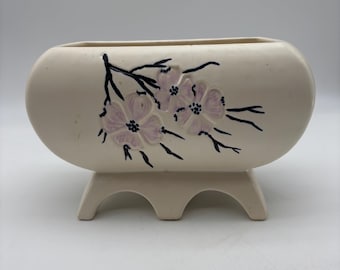 Vintage McCoy Pottery Off-White Footed Planter Dogwood Flower Pattern. A few scuffs