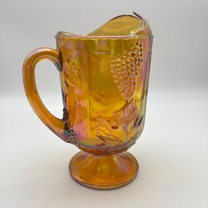 Vintage Carnival Glass Grape Harvest Amber Glass Pitcher