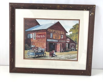 Vintage Country Antiques Store Framed Print Coca-Cola Dr Pepper Rustic Americana Wall Art