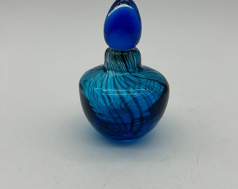 Vintage Blue Swirl Murano Glass Perfume Bottle with Stopper