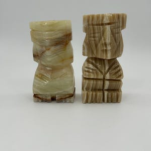 Vintage Mexican Onyx Bookends: Aztec Carved Stone Decor