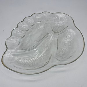 Vintage Leaf Shaped Heavy Clear Glass Divided Serving Platter