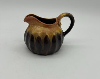 Vintage Brown Drip Glaze Pottery Creamer: Belgium Mini Ewer