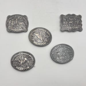 Vintage Pewter 1980’s Hesston Metal National Rodeo Finals Commemorative Belt Buckle. Price Per Buckle.