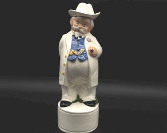 Vintage Ceramic Gentleman Decanter Cowboy Hat White Suit Novelty Barware Bottle