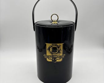 Vintage Golfcrest Country Club Extra Tall Black Ice Bucket Gold Logo Barware