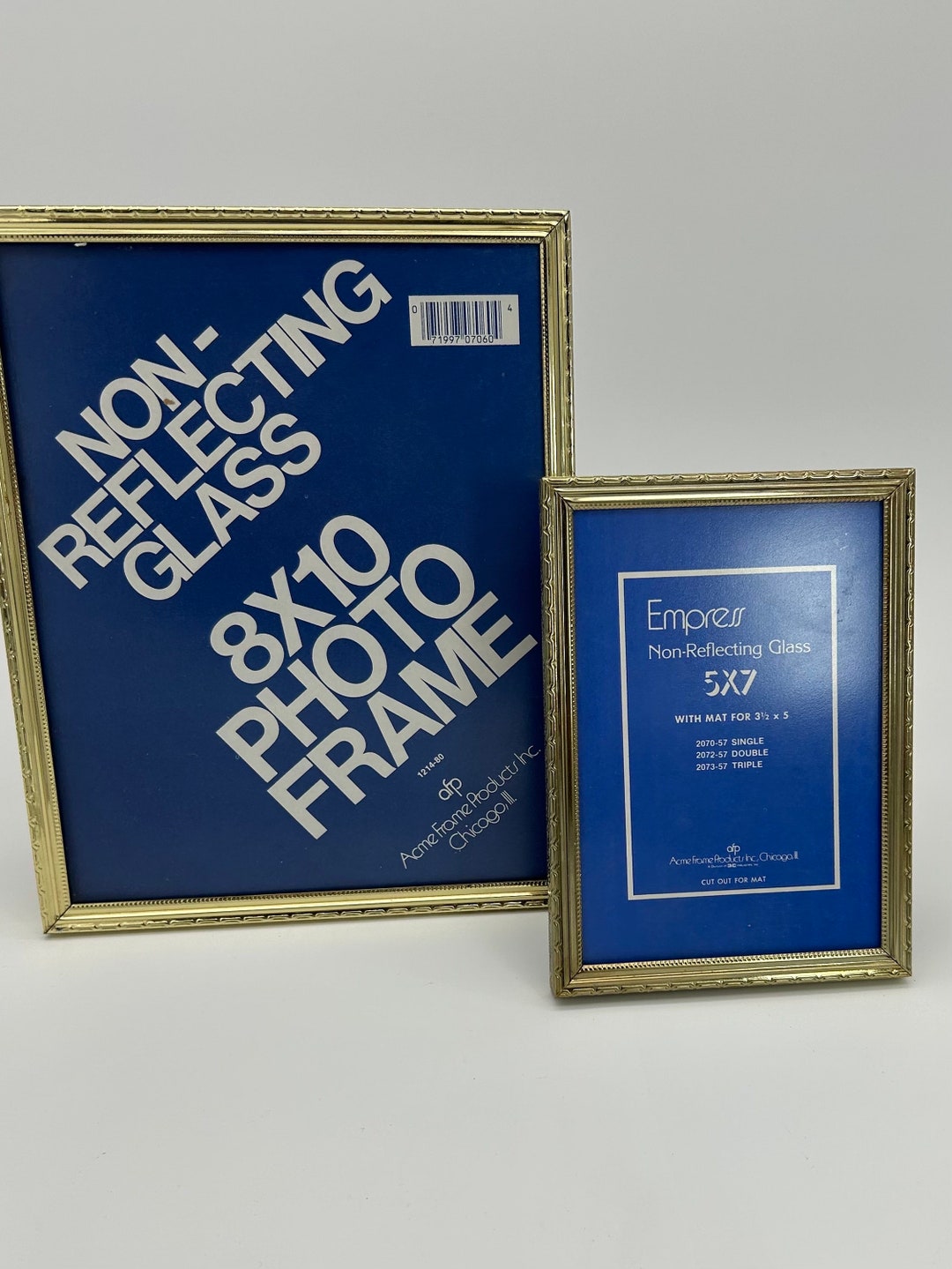 Pair of Vintage 1980s Nonreflective Glass Brass Finish Picture Frames