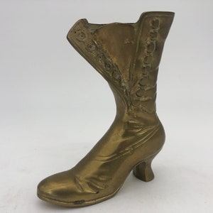 Vintage Mid Century Heavy Solid Brass Victorian Women&#39;s Boot Figurine
