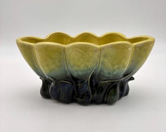 Vintage Mid Century Hull Pottery Planter: Green Drip Glaze, USA Made