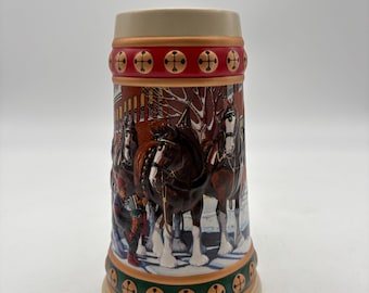 Retro 1993 Collectible Budweiser Holiday Clydesdale Beer Stein