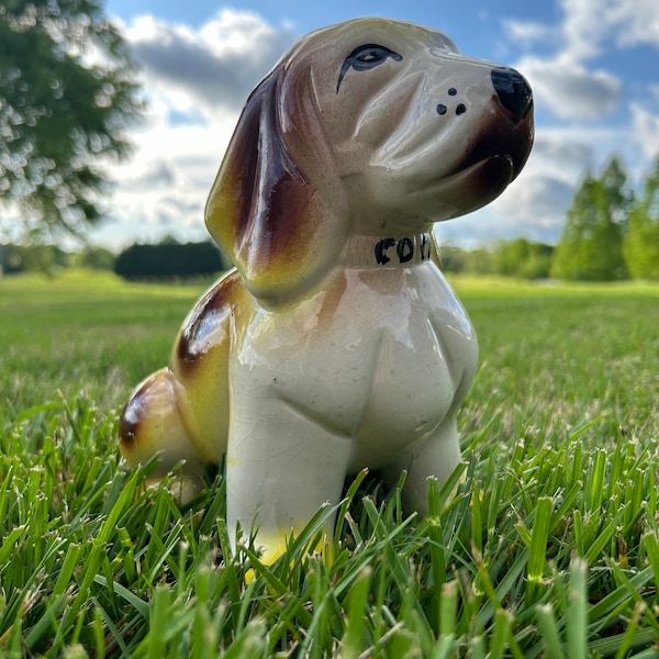 Vintage Mid Century Ceramic Hound Dog Coin Bank