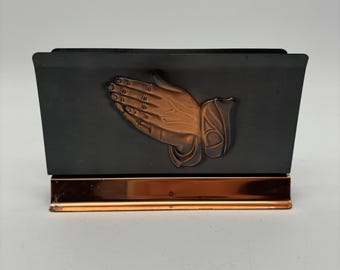 Vintage Metal Coppercraft Guild Copper Religious Praying Hands Letter Holder