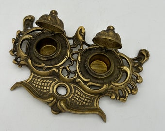 Vintage Ornate Brass Footed Inkwell Made in Japan. 5 1/2” Long