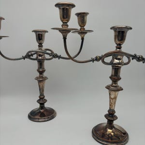 Vintage Pair of Silverplated Three Candle Holder. Twisted Arm Heavy Weighted Candelabras