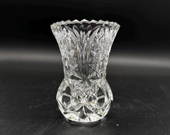 Vintage 24% Lead Crystal Bud Vase Yugoslavia Sawtooth Rim Cut Glass Flower Vase