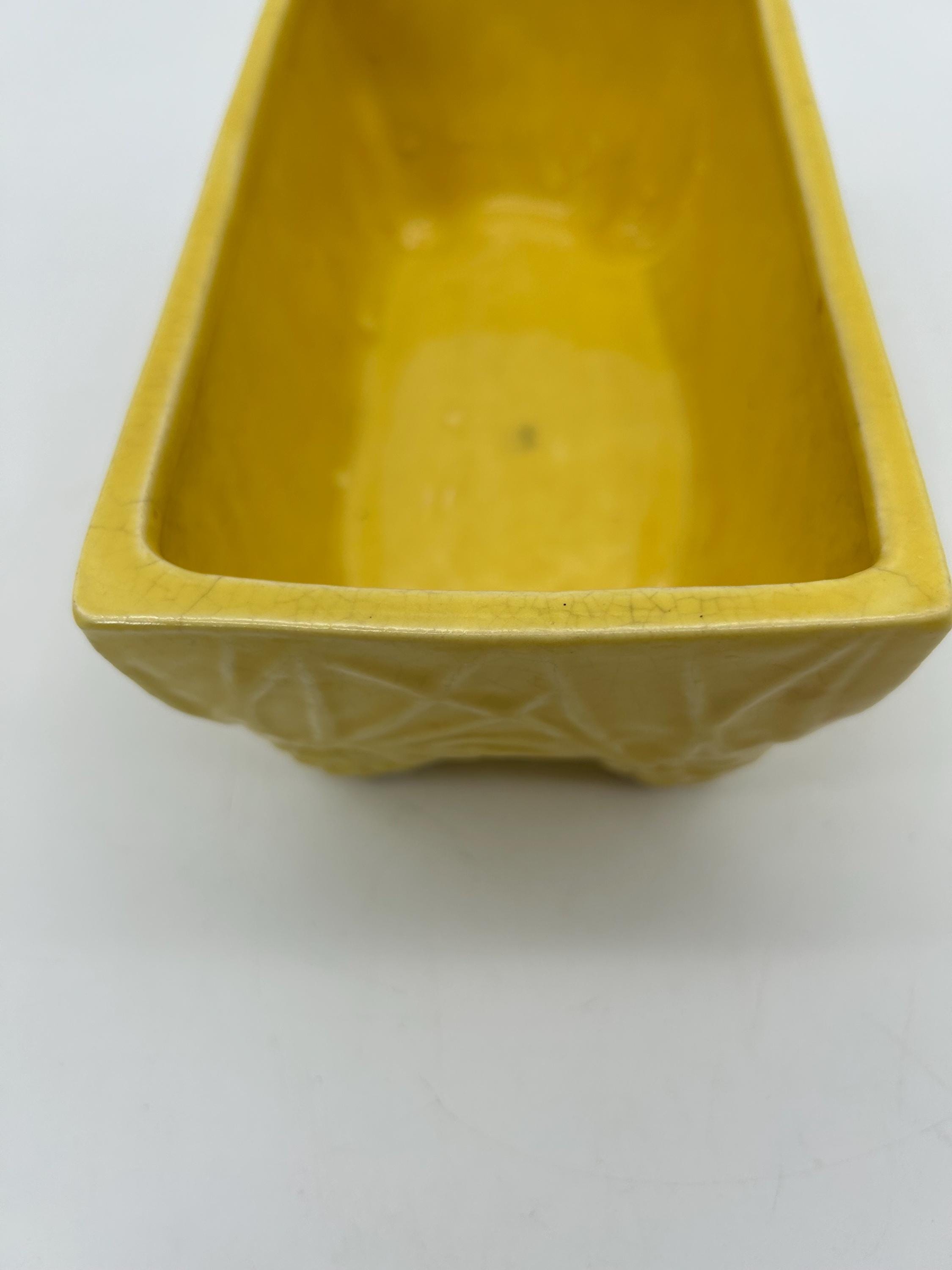 Vintage Mccoy Pottery Rectangular Yellow Pinecone Motif Planter 7