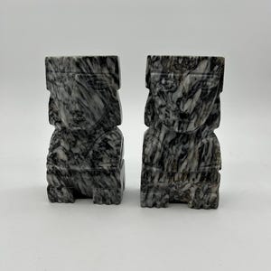 Vintage Mexican Onyx Bookends: Aztec Carved Stone Decor