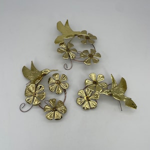 Vintage Brass Hummingbird and Flower Wall Decor - 70s Metal Art