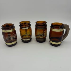 Vintage Siesta Ware Amber Glass Mugs with Wood Handle Souvenir Glass Set of 4