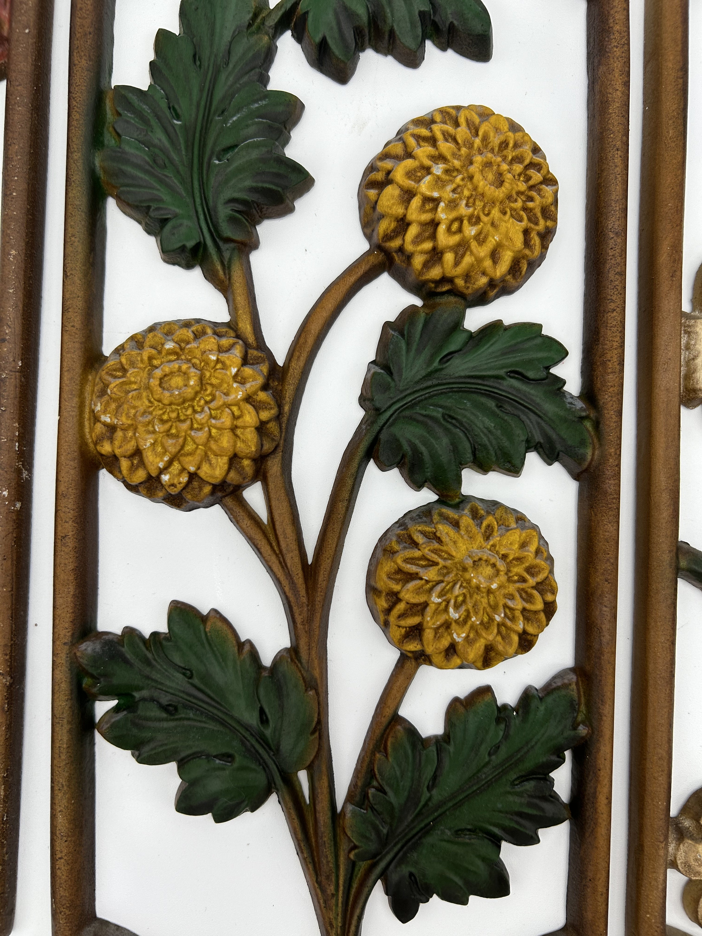 Vintage Set of 4 Cast Aluminum Four Seasons Floral Wall