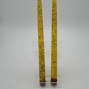 Vintage Yellow Lucite Candles Gold Glitter Flakes 12” MCM Retro Acrylic Set Of 2