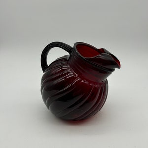Vintage Anchor Hocking Royal Ruby Swirl Ball Jug/Pitcher circa 1940&#39;s
