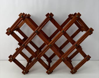 Vintage Goodwood Solid Wood Folding Accordion Wine Rack 8 Bottle Collapsible Holder