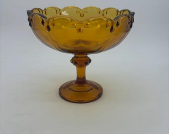 Indiana Amber Glass Teardrop Garland Pedestal Compote