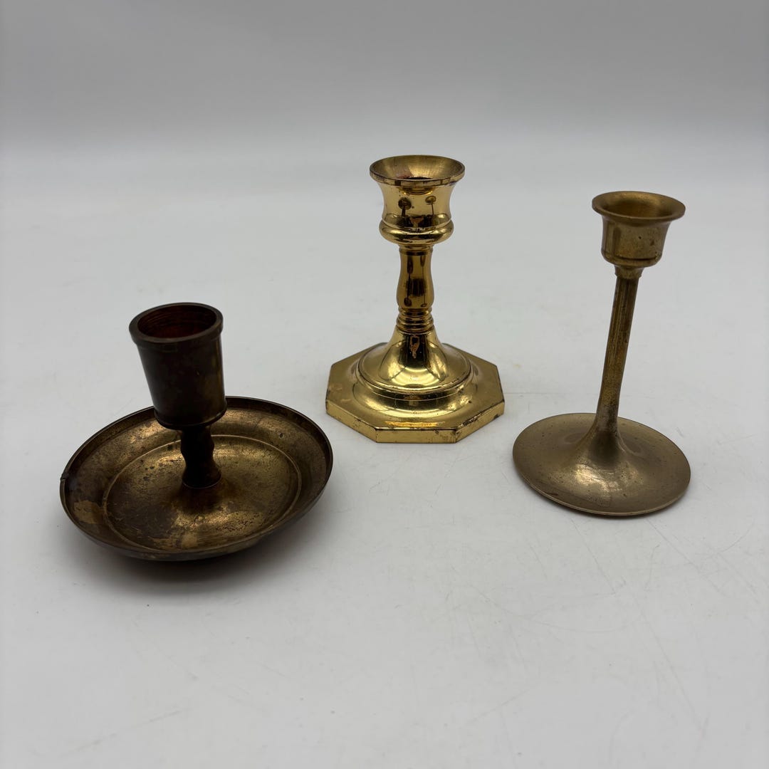 Vintage Solid Brass Candlestick Holders - Mismatched Set of 3 - Etsy