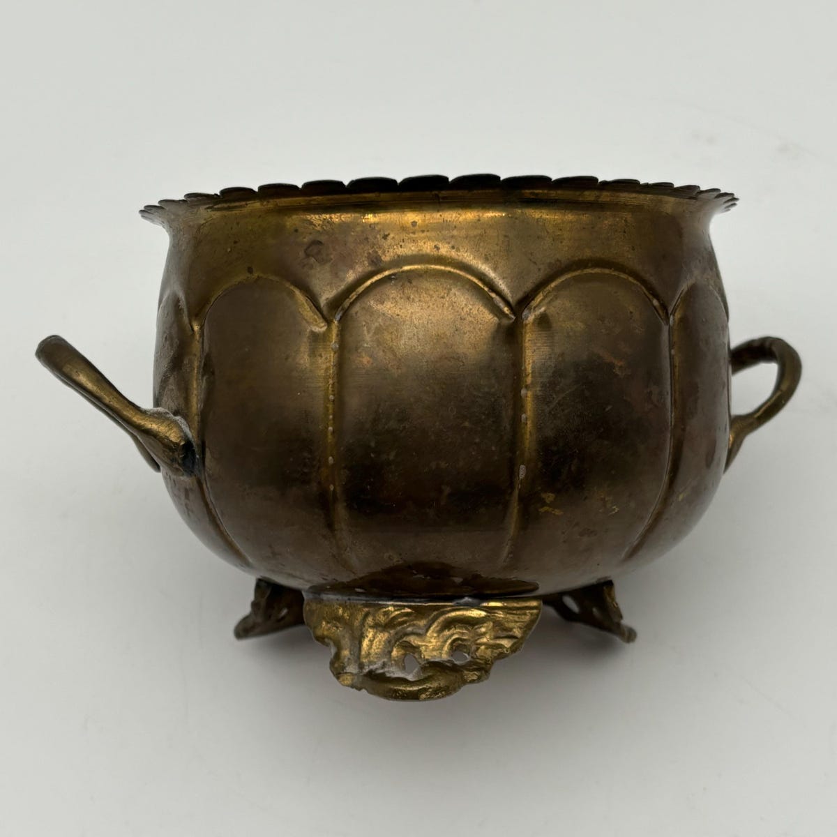 Vintage Solid Brass Planter / Brass Footed Flower Pot With Scalloped Edge - Etsy
