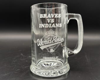Retro 1995 Limited Edition Baseball World Series Braves Vs Indians Commemorative Glass Mug