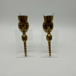 Pair of Vintage Solid Brass Single Arm Candle Sconces *** Vintage Wall Mounted Candle Sconce Set of 2 with Patina