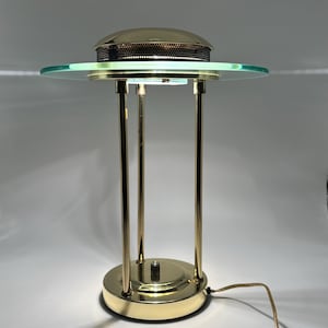 Brass Plated Flying Saucer Postmodern Sonneman Style Glass Vintage Table Lamp