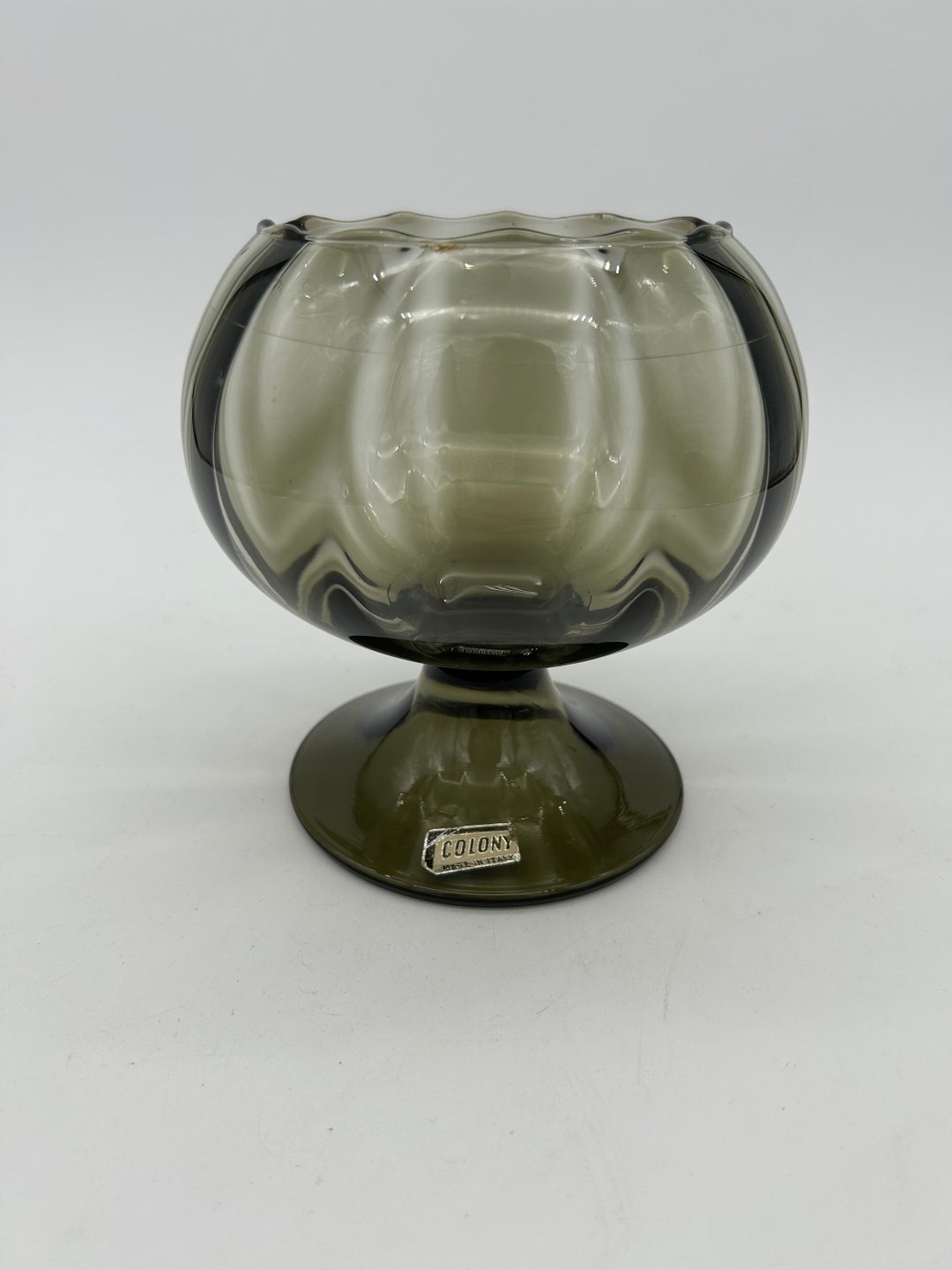 Vintage Colony Glass Smokey Gray / Green Footed Bowl - Etsy