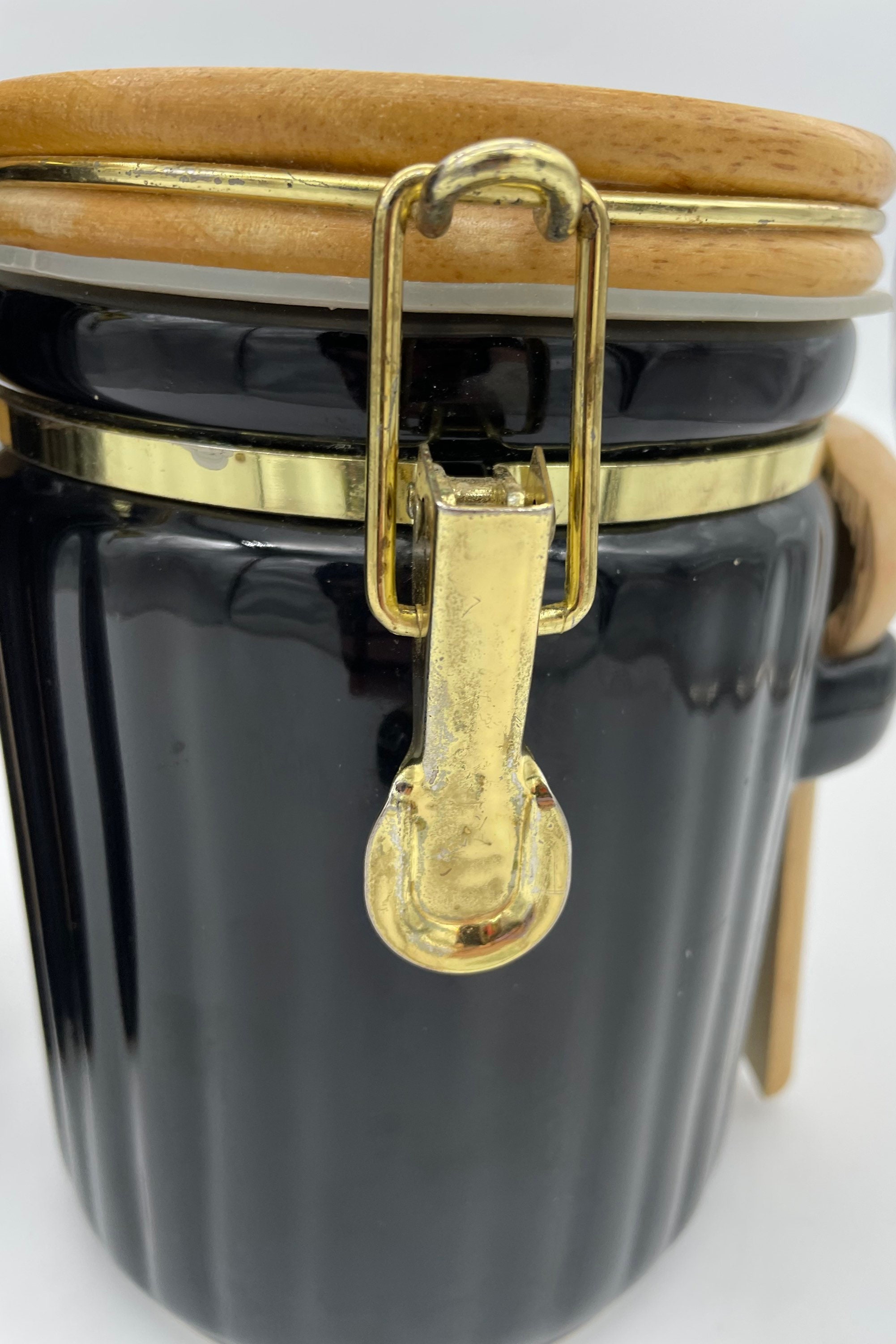 Black Ceramic Canister Set of 2 Pair of 90s Black Clamp Etsy