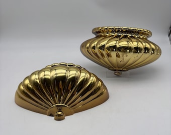 vintage pair of Home Interiors gold-tone resin wall pocket planters