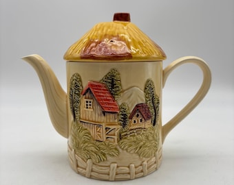 Vintage Marks and Rosenfeld Cottage Ware Teapot: Hand-Painted Thatched Roof Lid Tea Kettle