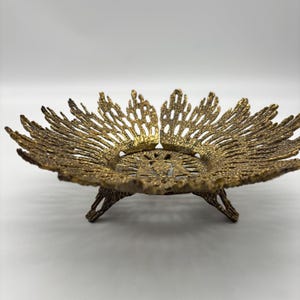 Vintage Ornate Footed Brass Jerusalem Compote Candy Pedestal Dish Bowl. Made in Israel