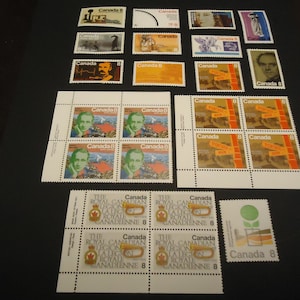 24 sellos postales canadienses nuevos, 3 sellos PBC y sencillos, de 8 centavos, en su mayoría de la década de 1970