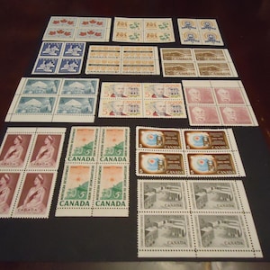 Sellos postales canadienses en perfecto estado, 13 series de 4 sellos (de 5 centavos, en su mayoría de la década de 1960)