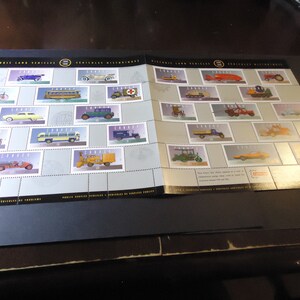 Hoja de recuerdo completa de 25 sellos postales canadienses de la Casa de la Moneda, vehículos terrestres históricos.