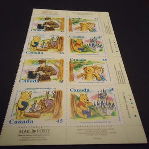 8 sellos postales canadienses nuevos de 45 centavos - Disney World - Winnie the Pooh